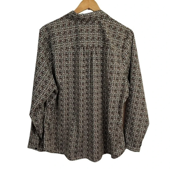 Architect Button Up Shirt 1X Plus Size Spotted All Over Pattern Brown Blue Shirt - Picture 2 of 8